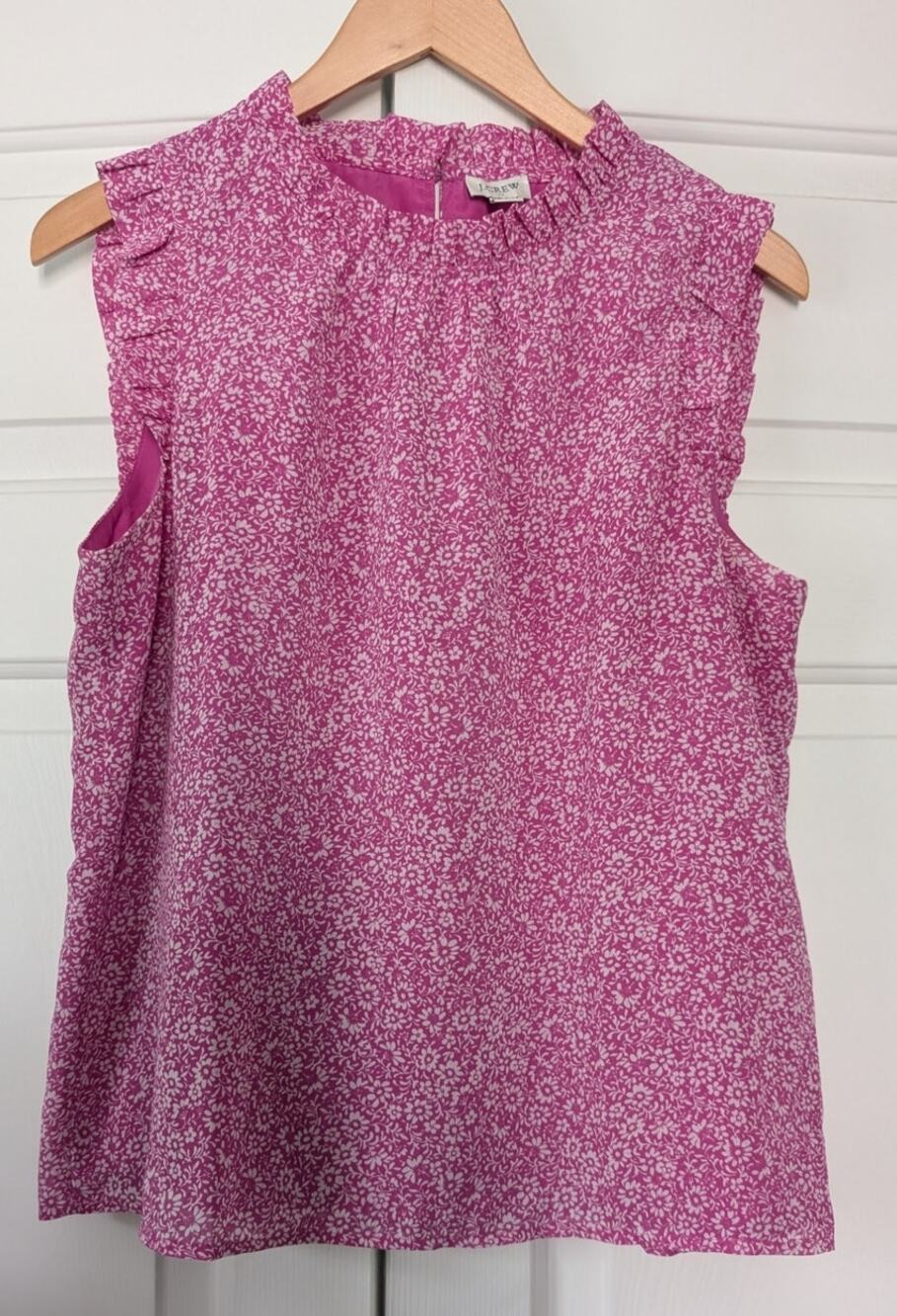 J. Crew Factory Fuchsia Floral Ruffle Neck Top